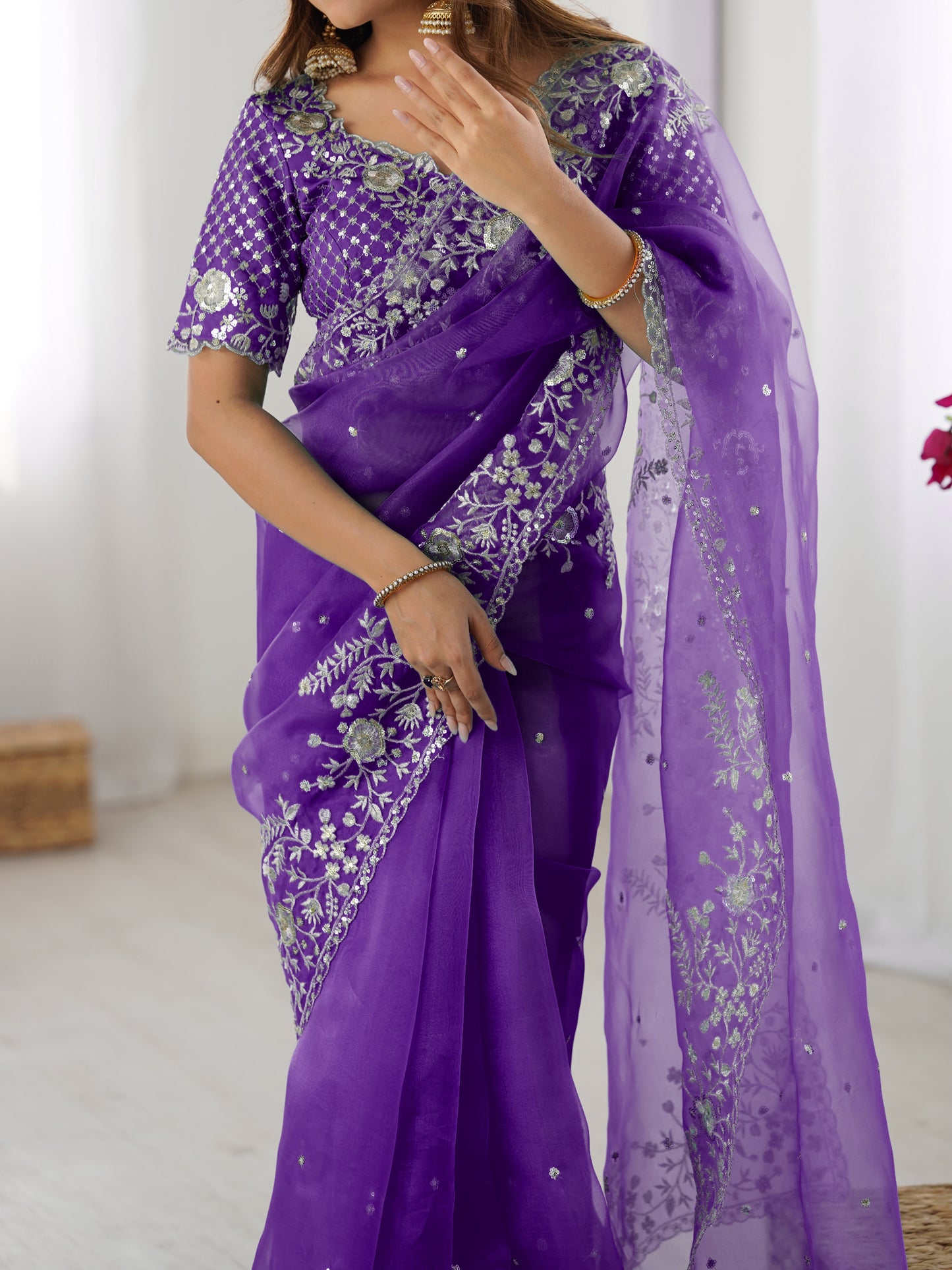 Designer Heavy Organza Silk Embroidered Saree with Blouse