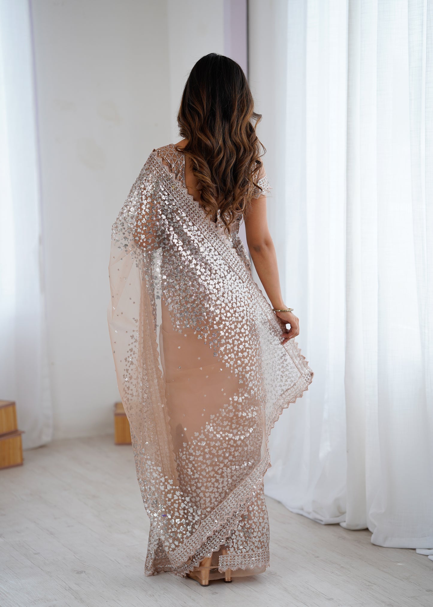 Designer Soft Net Sequin Work Saree with Blouse