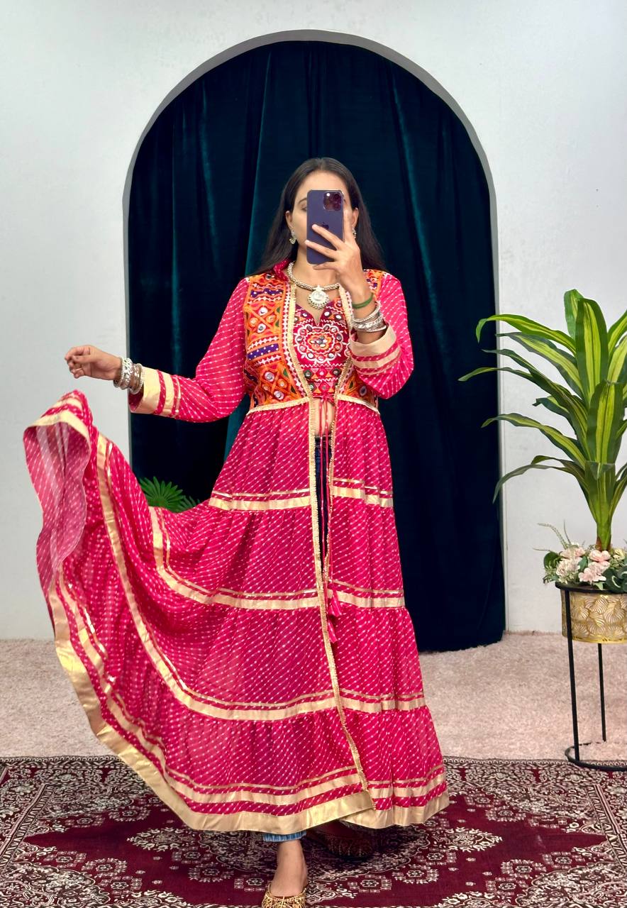 Red Navratri Special Faux Georgette Shrug & Blouse Set – STYLADY