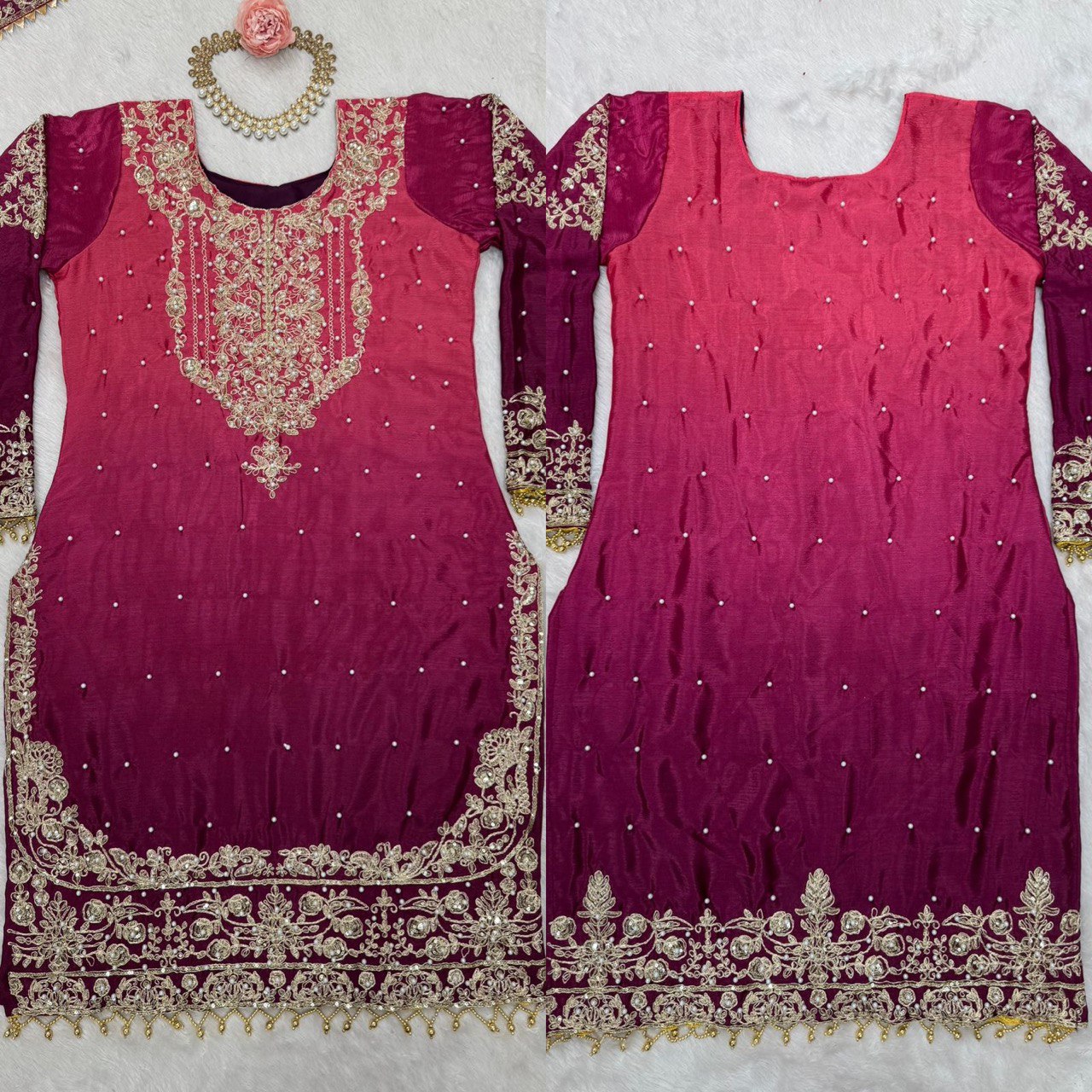 Elegant Heavy Chinon Designer Suit with Sharara & Dupatta