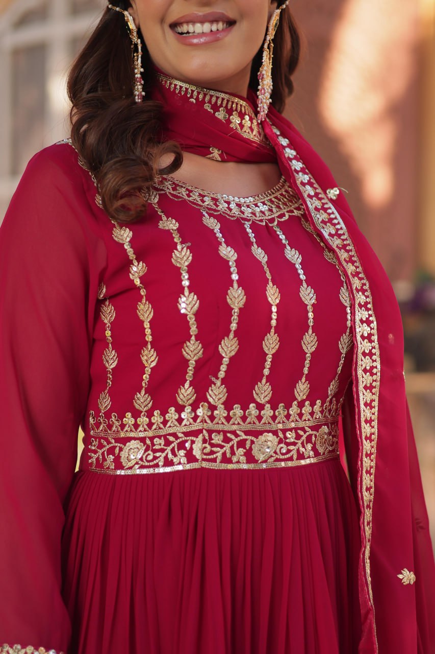 Elegant Embroidered Zari Sequins Gown with Dupatta Set