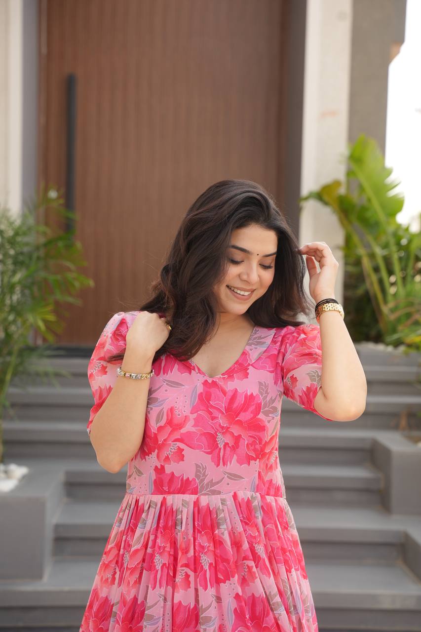 Premium Readymade Flair Gown – Faux Georgette | 12 Mtr Flair | Sizes M to XXL