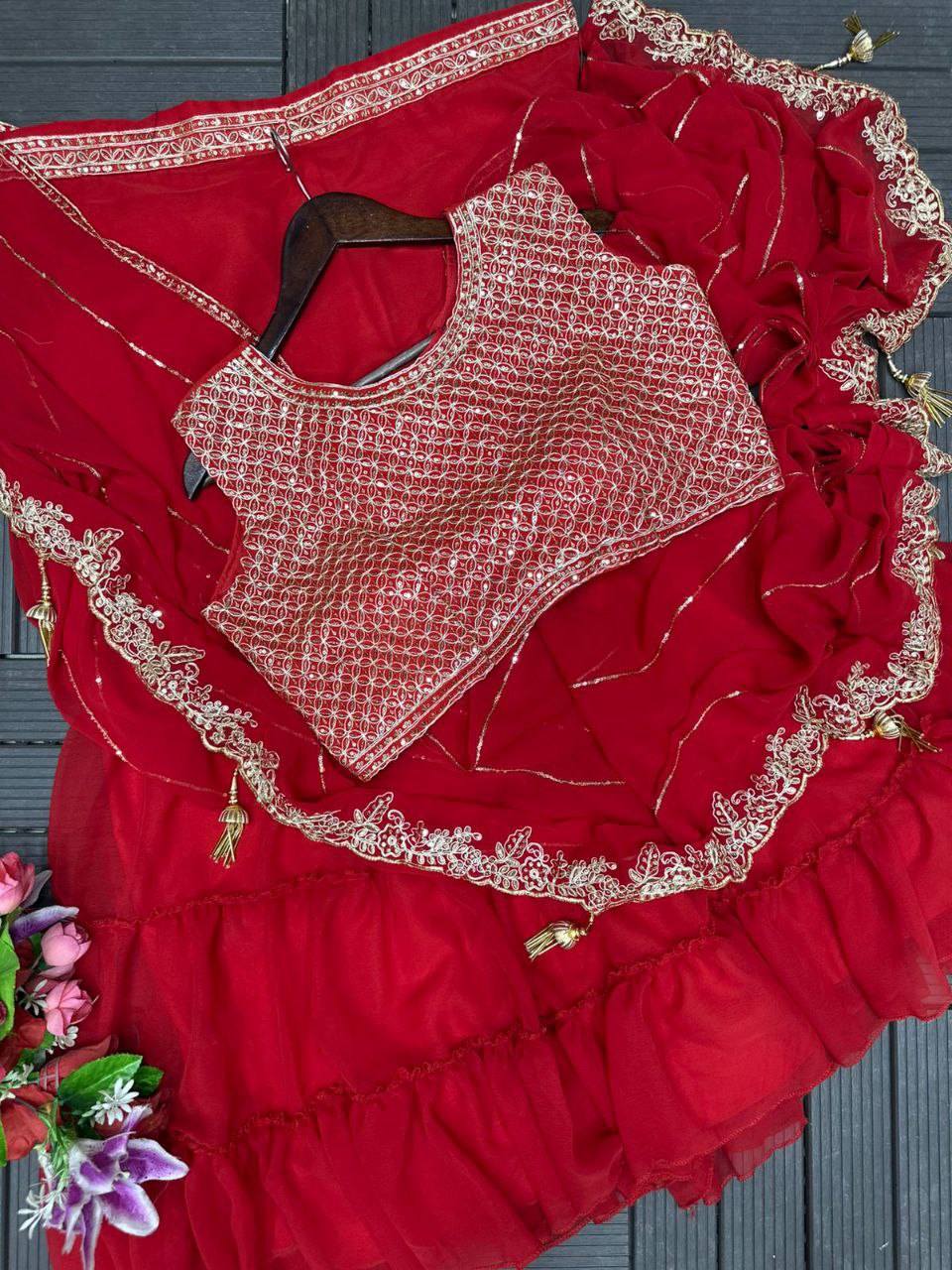 Red Designer Sequence Embroidery Lehenga Choli Set