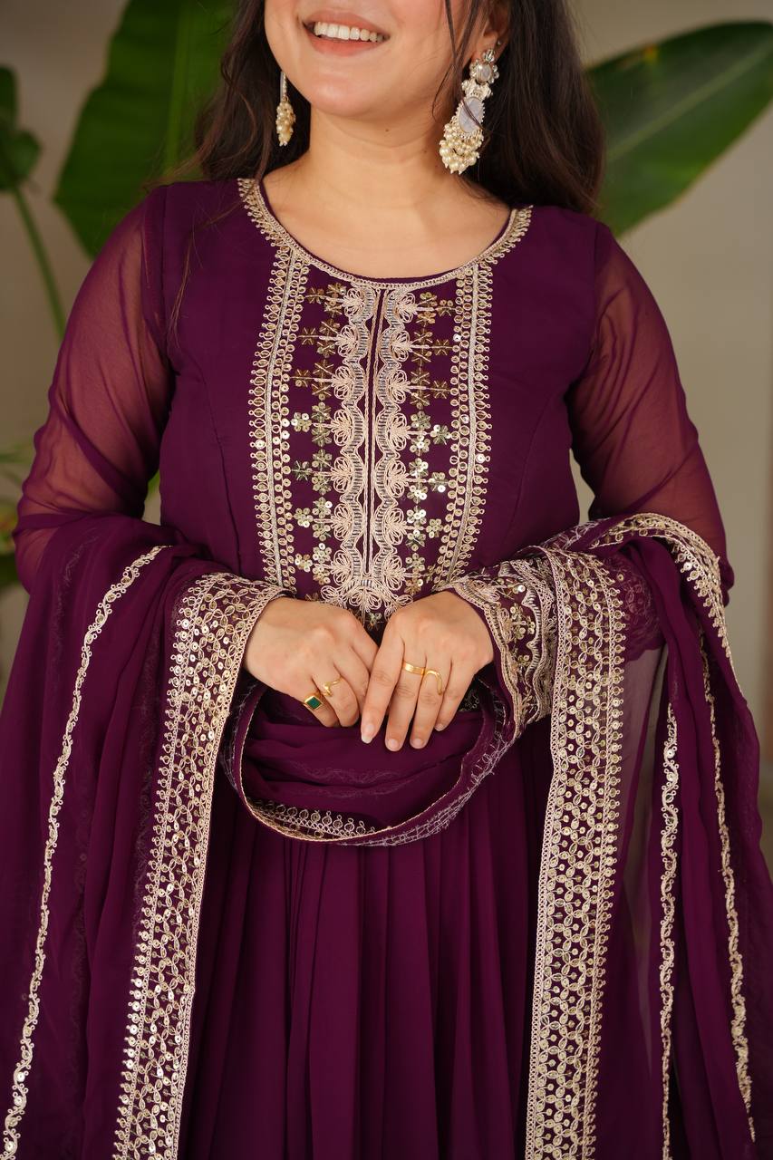 Fox Georgette Heavy Embroidered Gown with Dupatta