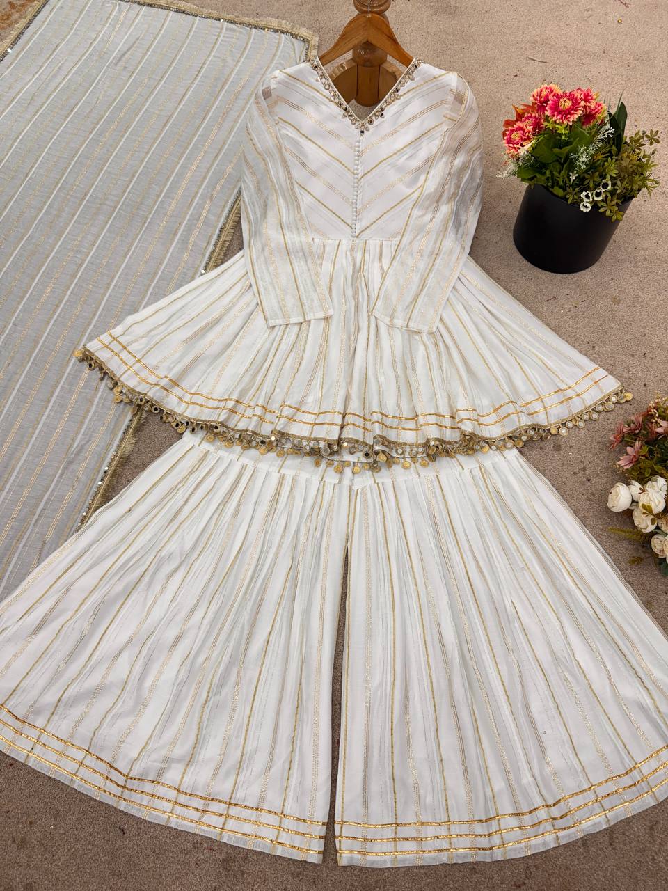 Mal Chanderi Salwar Suit with Real Mirror Handwork