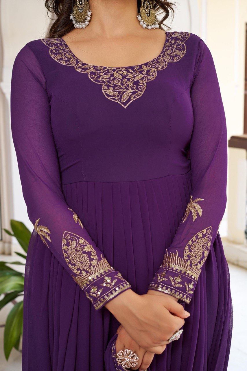 Faux Georgette Sequence Work Gown Set with Pant & Dupatta