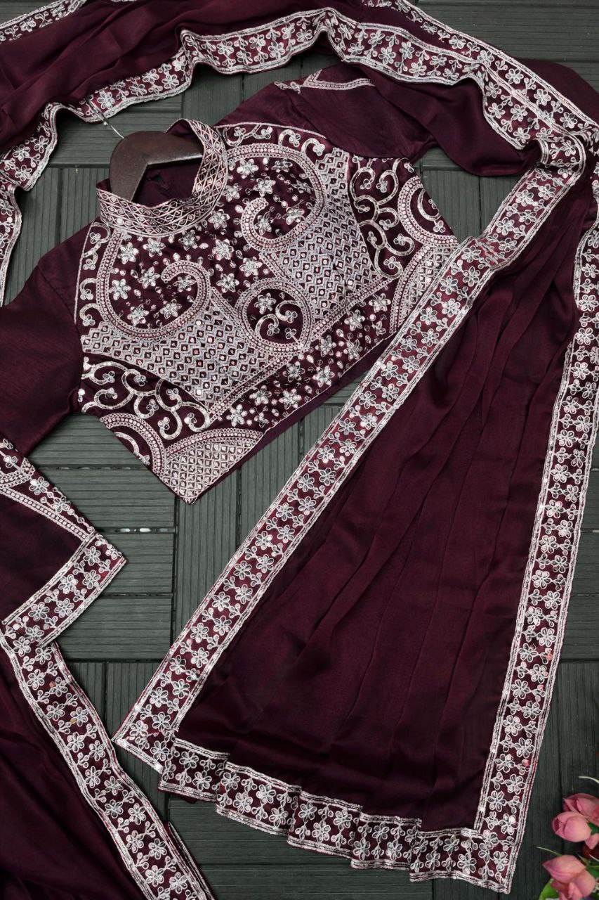 Heavy Rangoli Ready to Wear Saree with Embroidery Sequence Work & Full Stitched Banglori Blouse