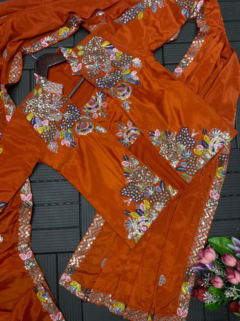 Super Trending Ready to Wear Party Saree with Embroidered Jacket Koti, Heavy Japan Satin