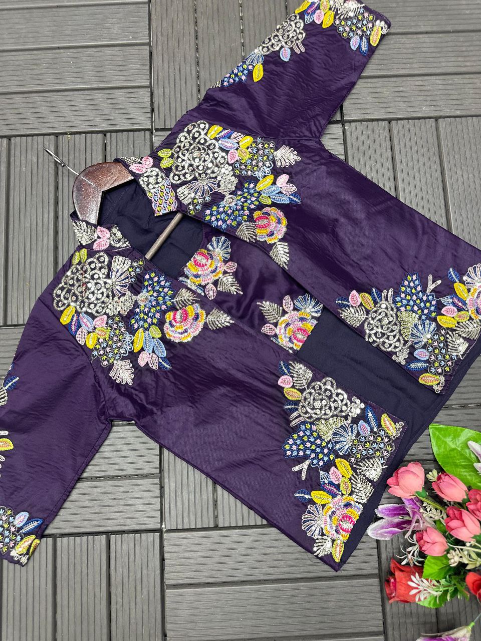 Super Trending Ready to Wear Party Saree with Embroidered Jacket Koti, Heavy Japan Satin