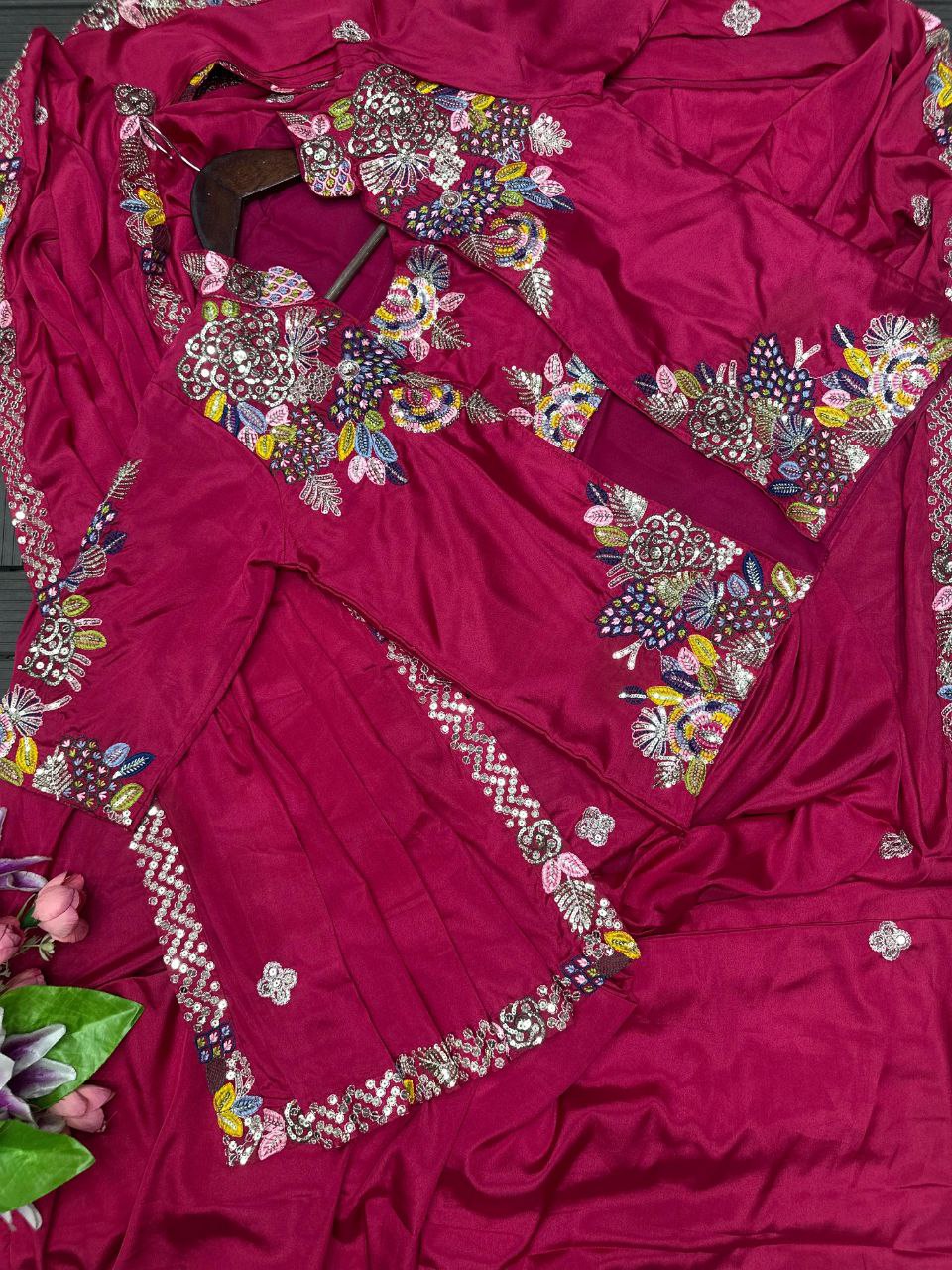 Super Trending Ready to Wear Party Saree with Embroidered Jacket Koti, Heavy Japan Satin