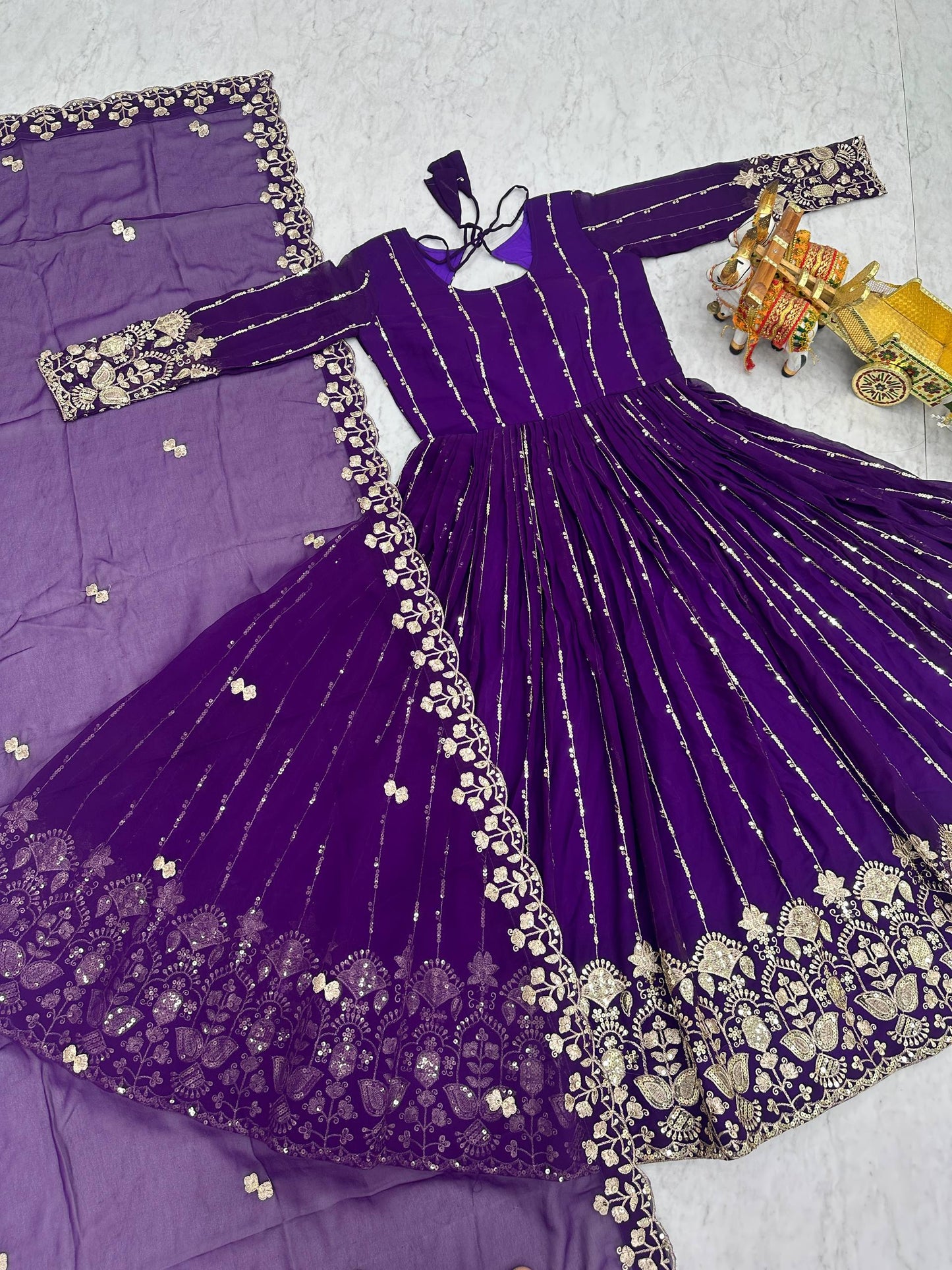 Designer Fox Georgette Anarkali Gown with Heavy Sequence Embroidery & Dupatta