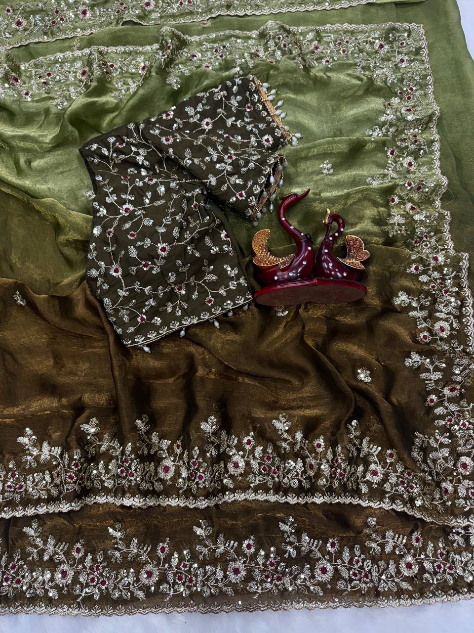 Shaded Frendy Chiffon Sequins Embroidered Saree with Heavy Sequins Mono Banglori Stitched Blouse – Designer Party Wear Saree