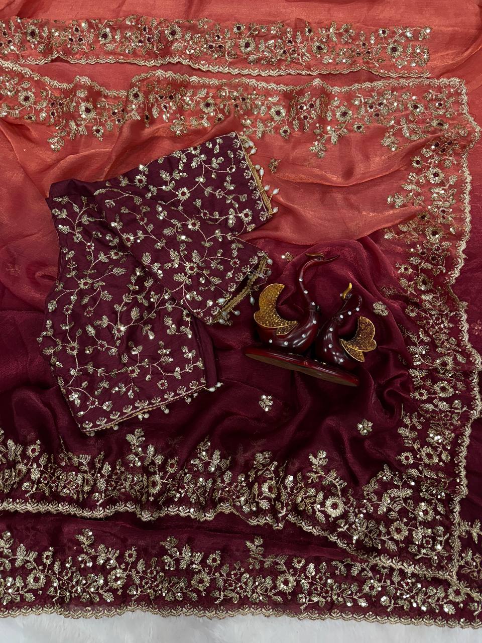 Shaded Frendy Chiffon Sequins Embroidered Saree with Heavy Sequins Mono Banglori Stitched Blouse – Designer Party Wear Saree