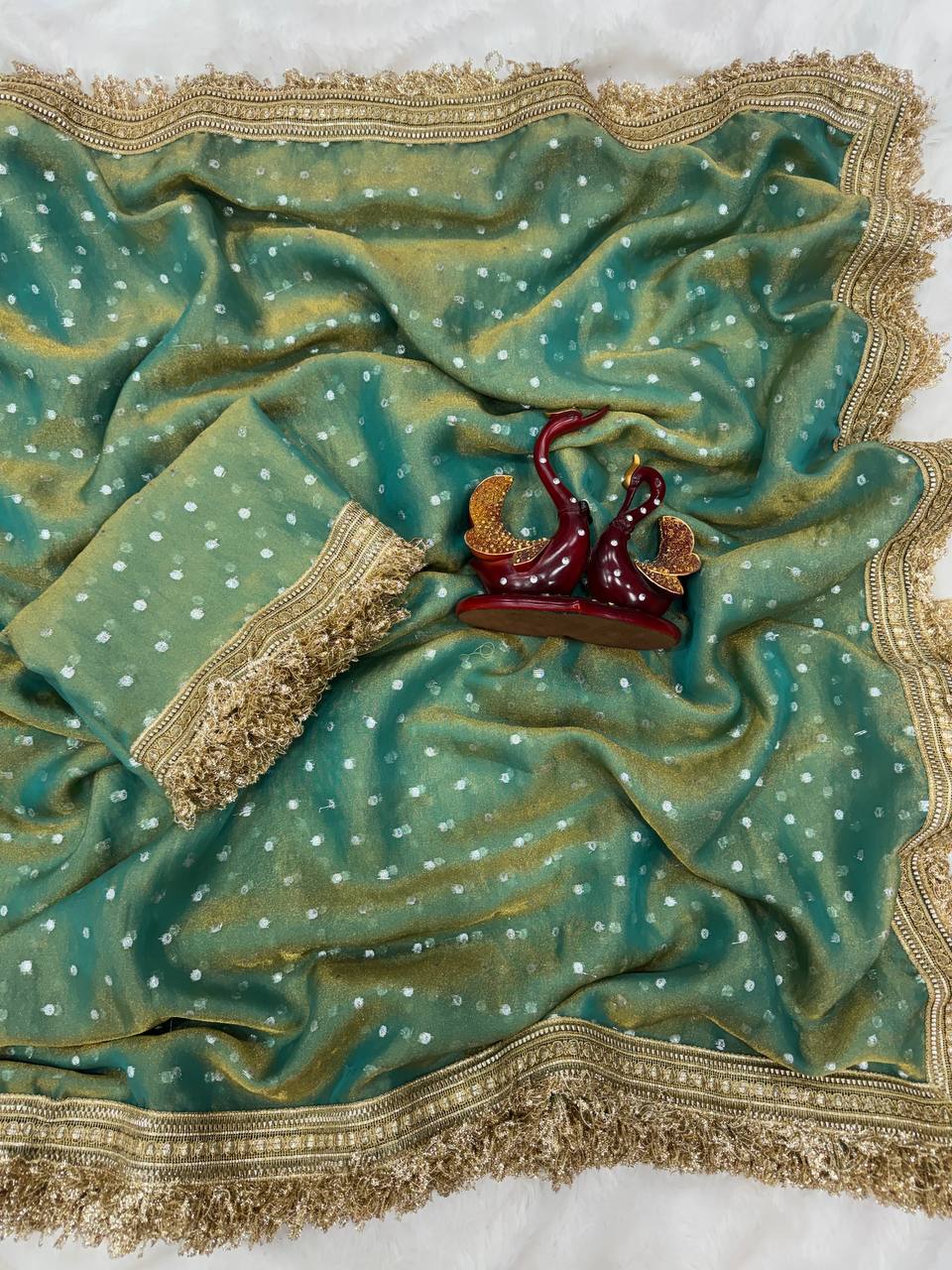 Moss Silk Jacquard Butti Designer Saree with Fancy Lace Border – Elegant Party & Festive Wear Saree with Blouse