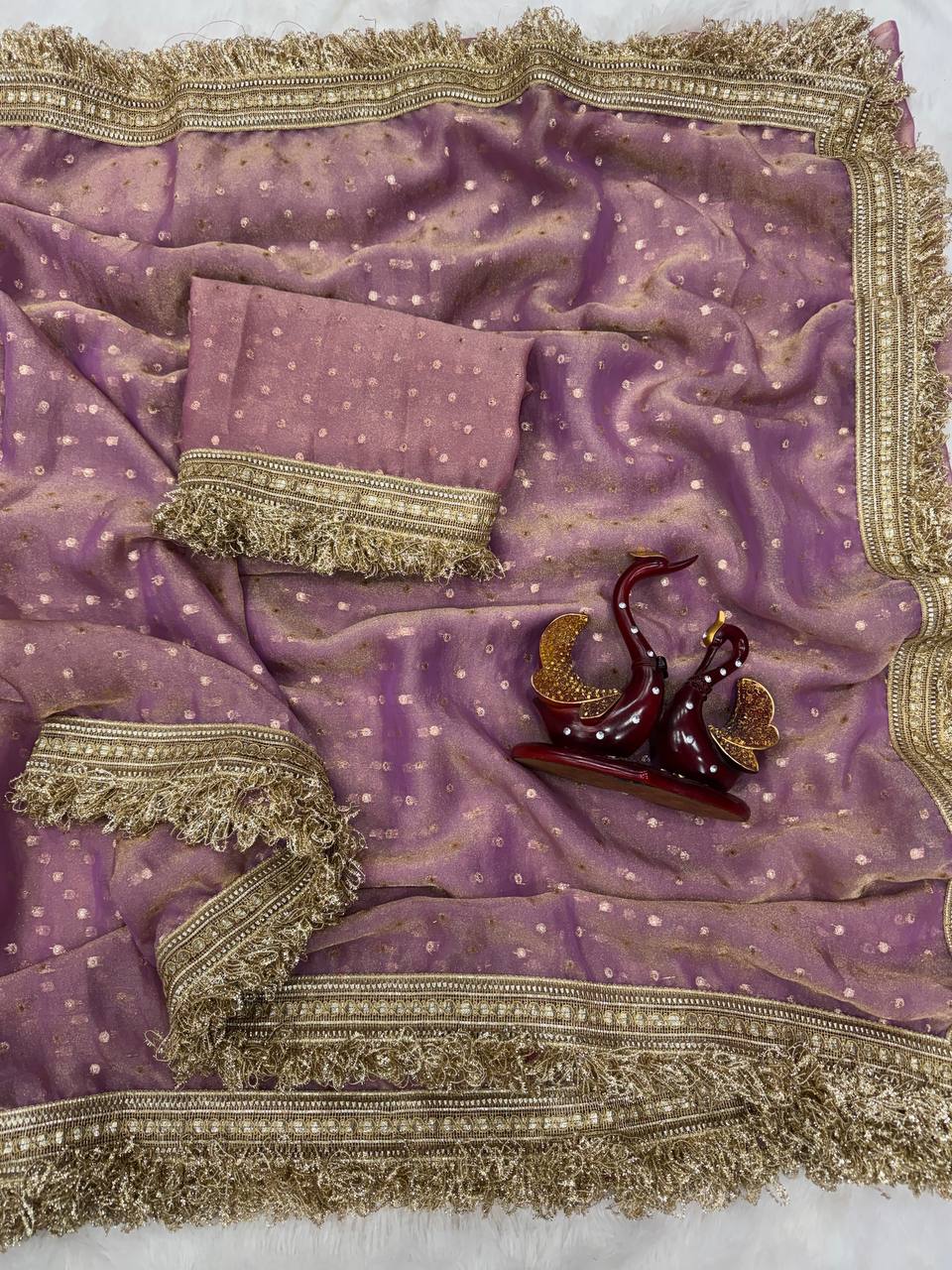 Moss Silk Jacquard Butti Designer Saree with Fancy Lace Border – Elegant Party & Festive Wear Saree with Blouse