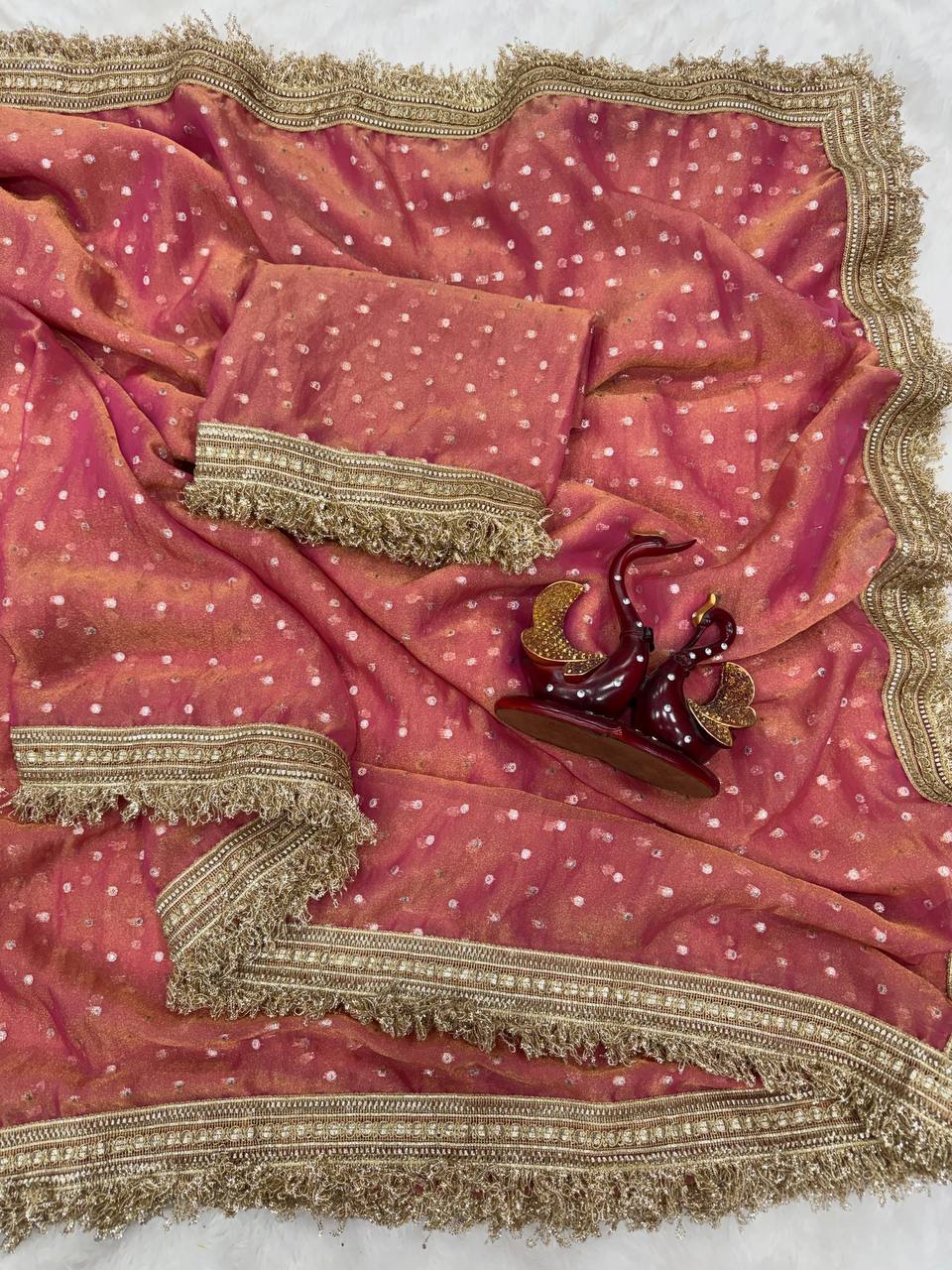 Moss Silk Jacquard Butti Designer Saree with Fancy Lace Border – Elegant Party & Festive Wear Saree with Blouse