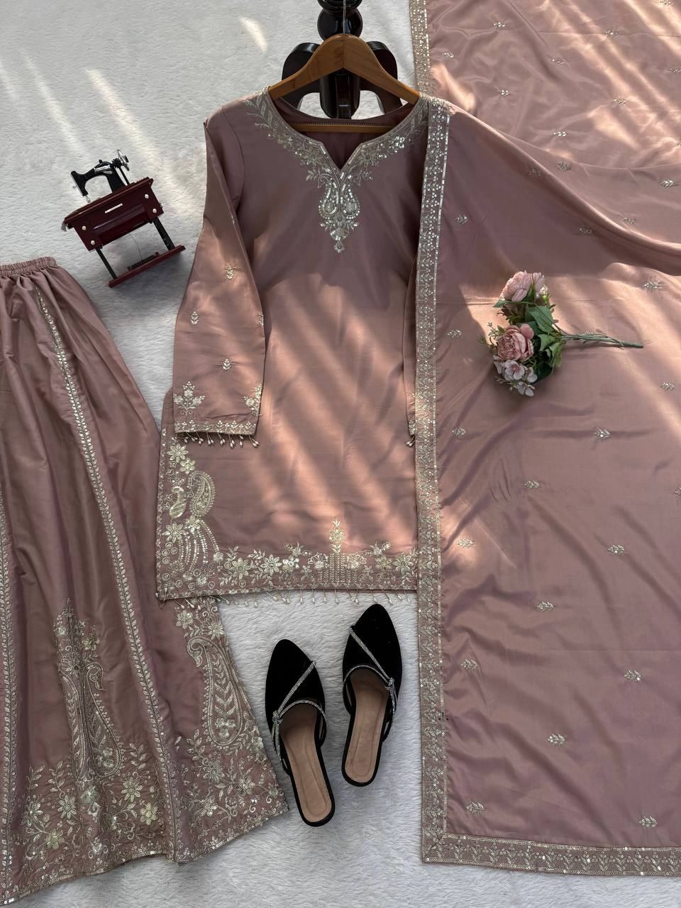 Heavy Natural Crepe Designer Sharara Suit Set with Thread & Sequence Work – Elegant Wedding & Festive Wear Sharara Outfit for Women