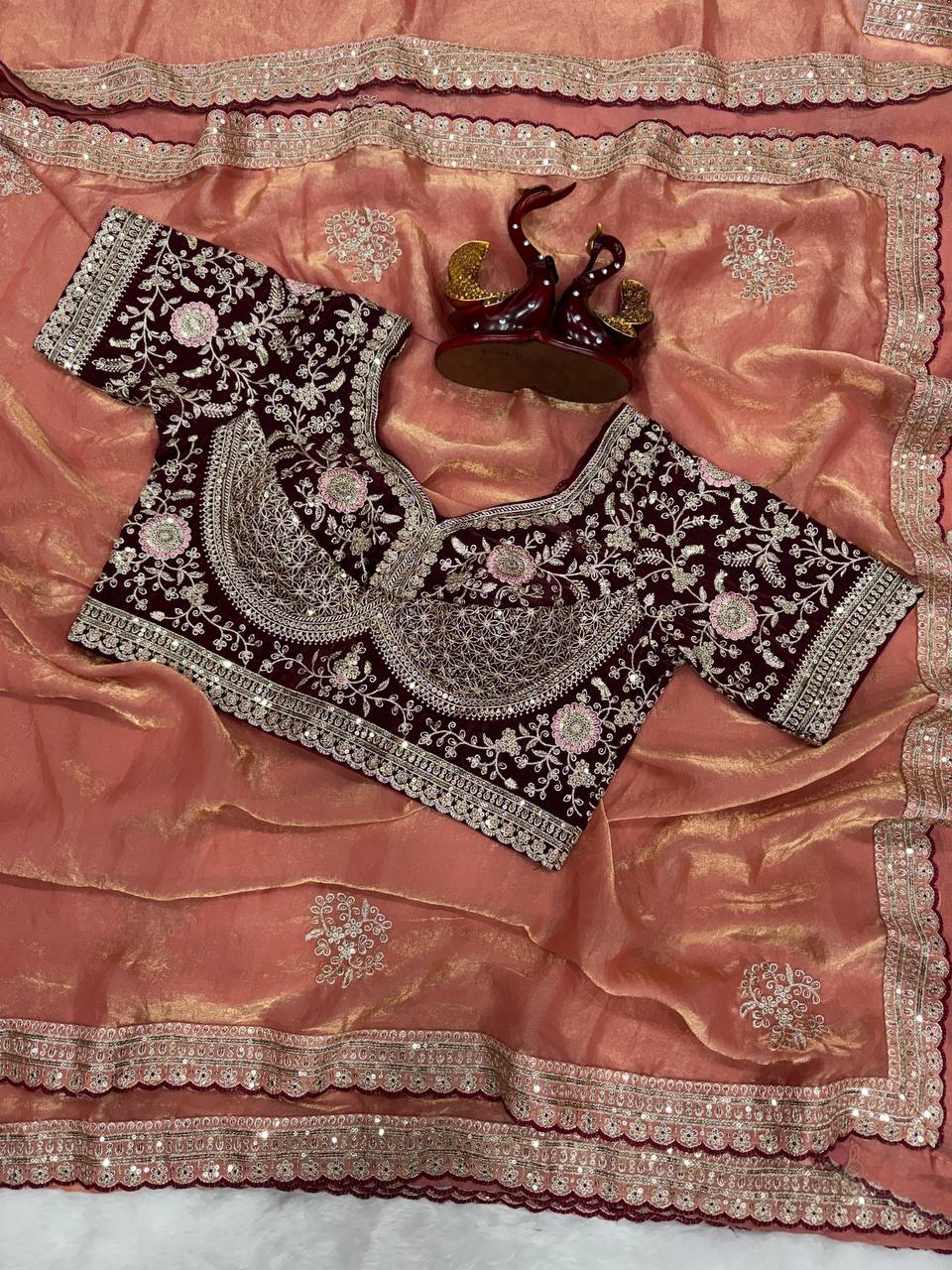 Premium Frendy Satin Saree with Sequence & Zari Embroidery Work