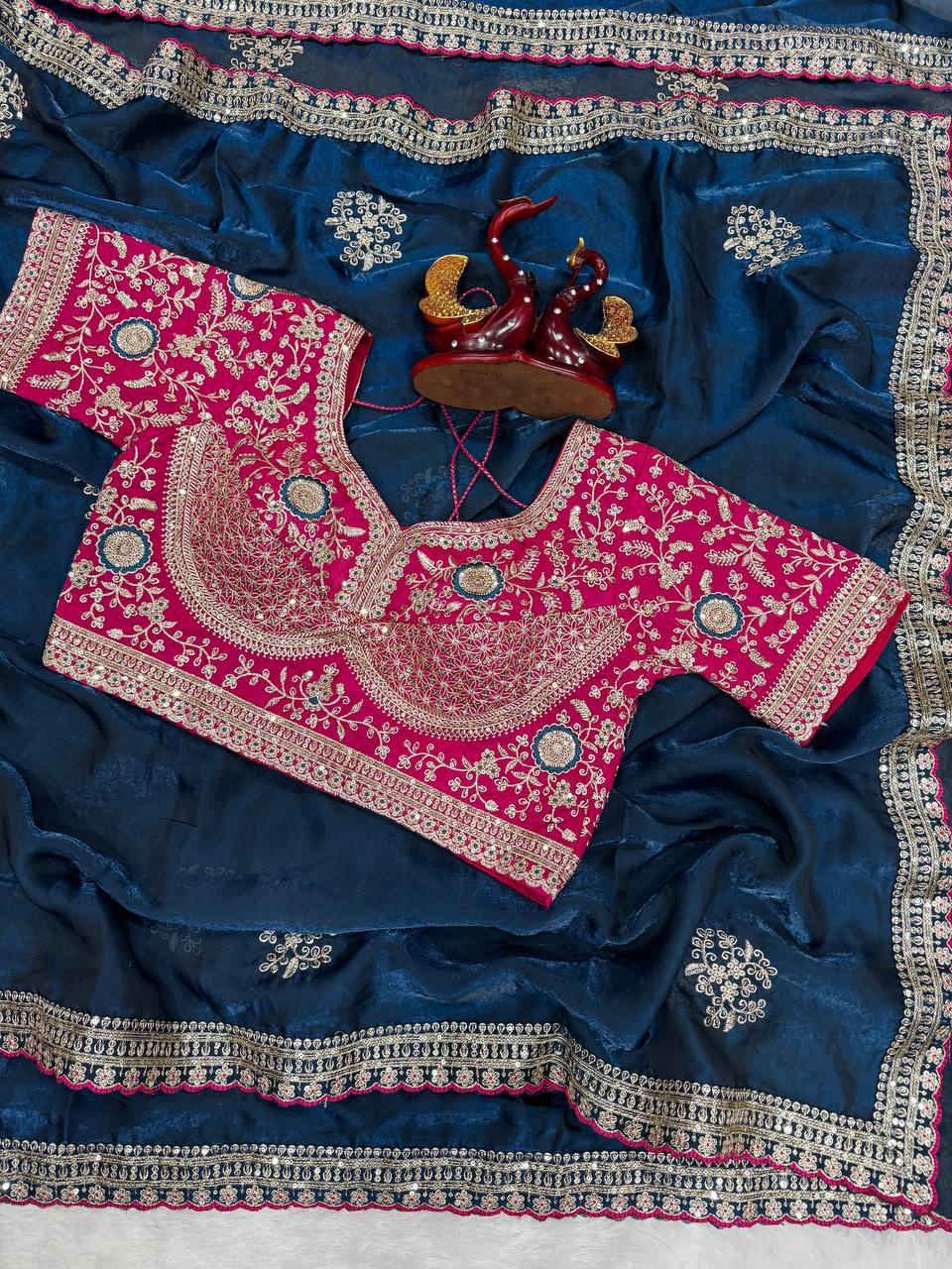 Premium Frendy Satin Saree with Sequence & Zari Embroidery Work