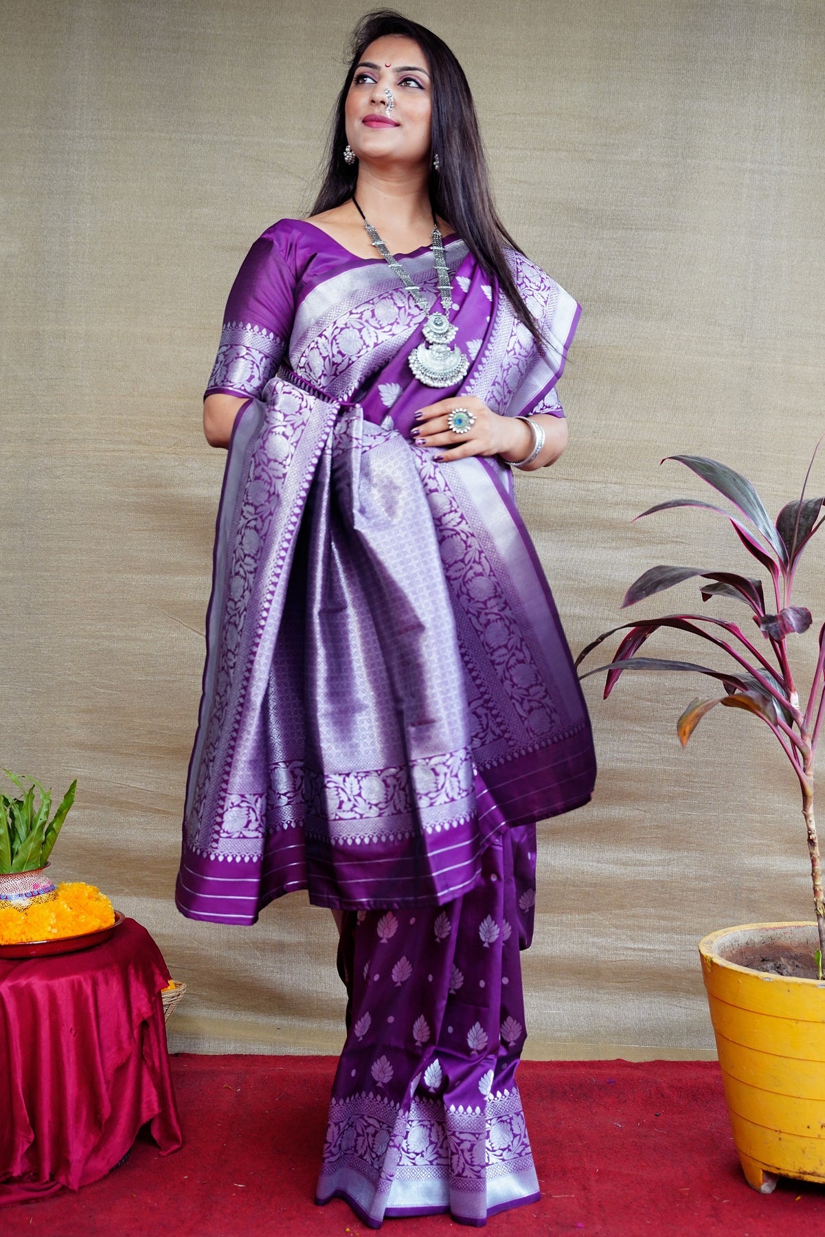 Purple Soft Silk Maharashtrian Paithani Saree