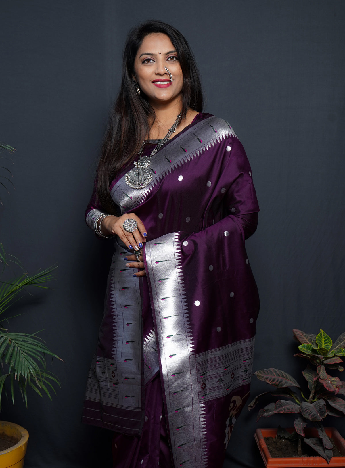 MAGENTA PURPLE Soft Silk Maharashtrian Paithani Saree