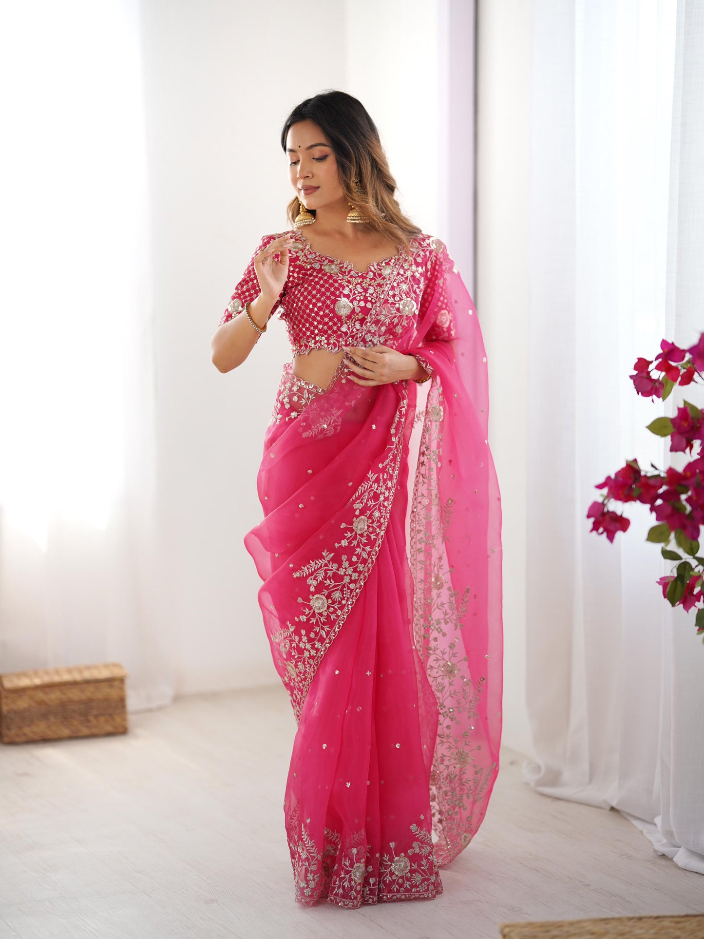 Designer Heavy Organza Silk Embroidered Saree with Blouse