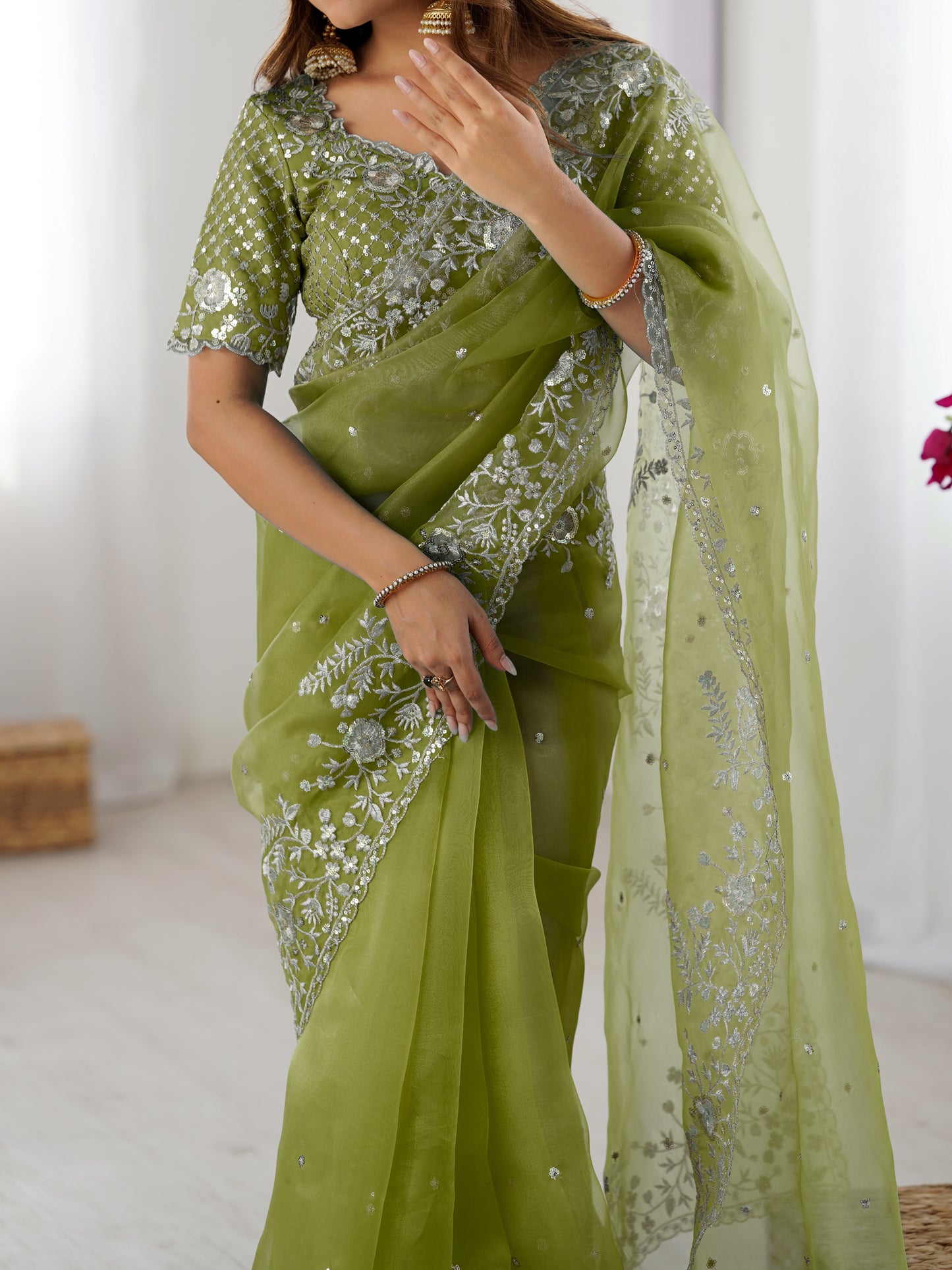 Designer Heavy Organza Silk Embroidered Saree with Blouse