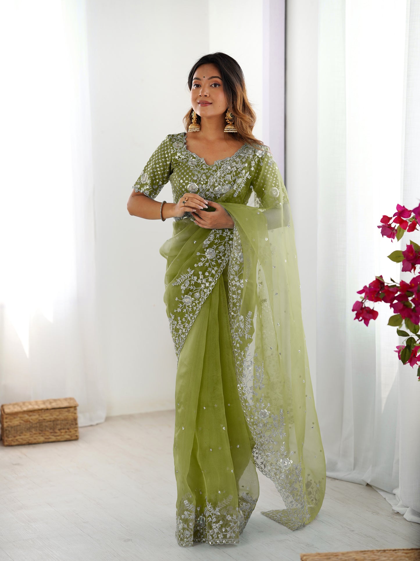 Designer Heavy Organza Silk Embroidered Saree with Blouse