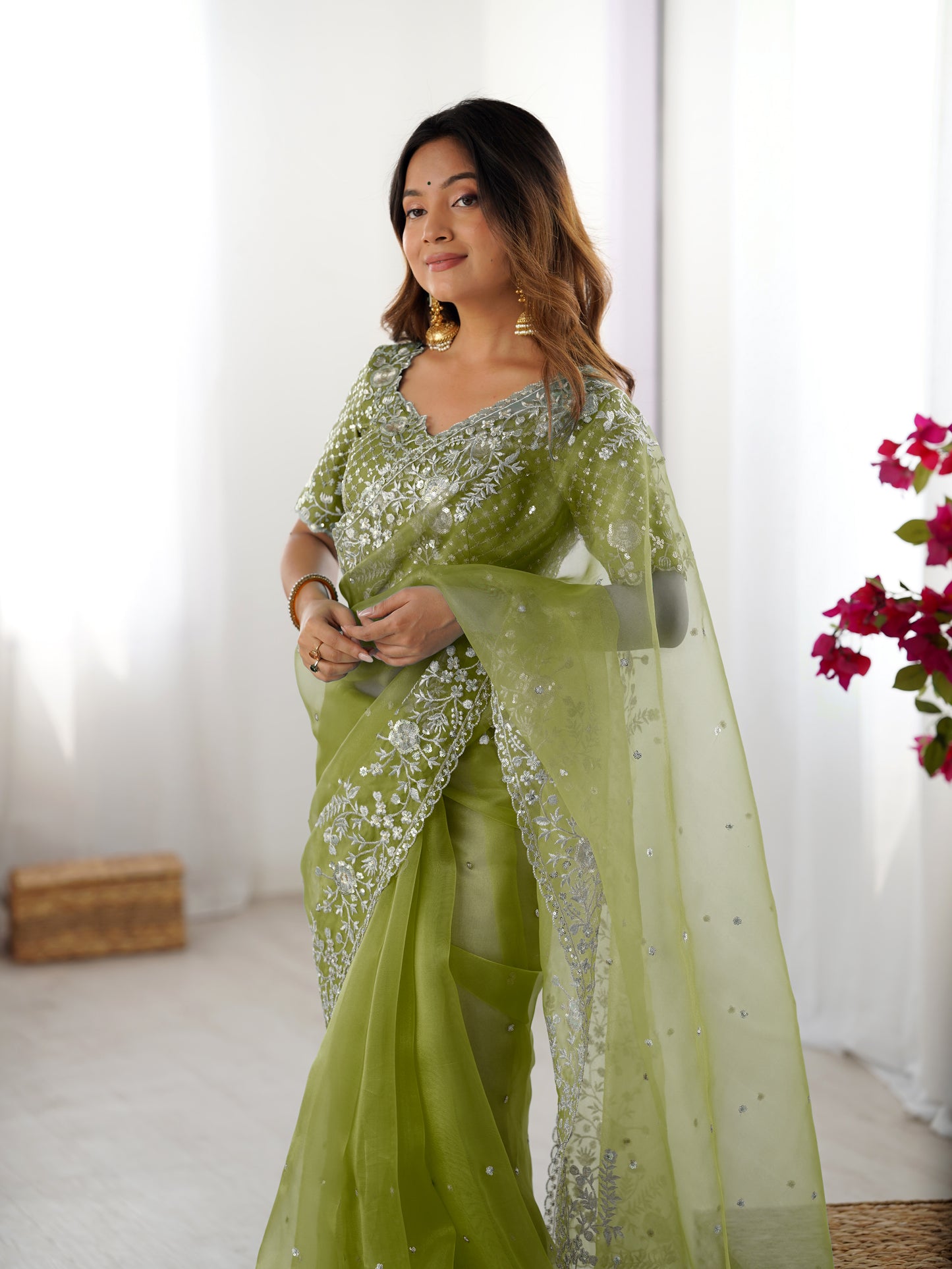 Designer Heavy Organza Silk Embroidered Saree with Blouse