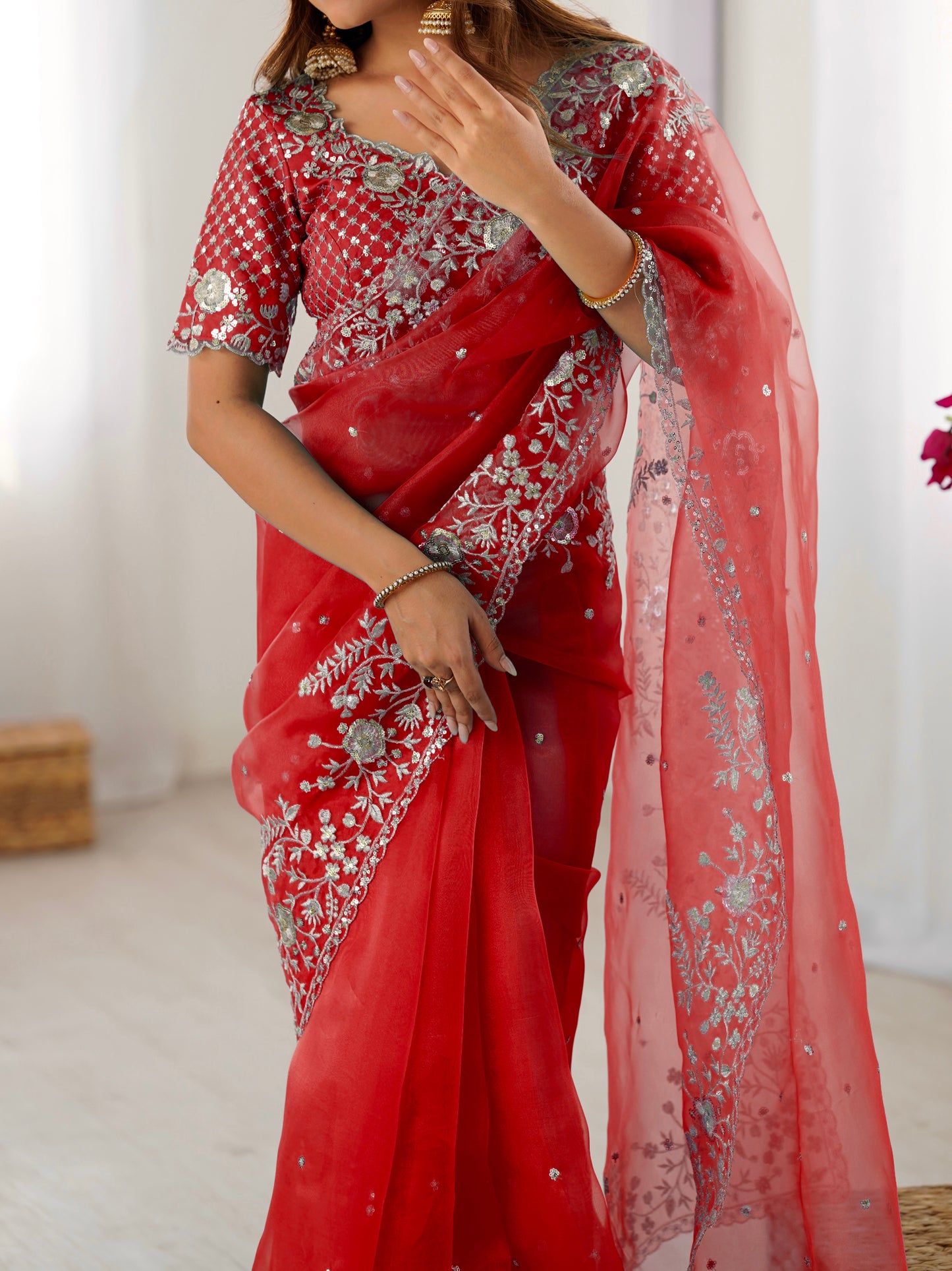 Designer Heavy Organza Silk Embroidered Saree with Blouse