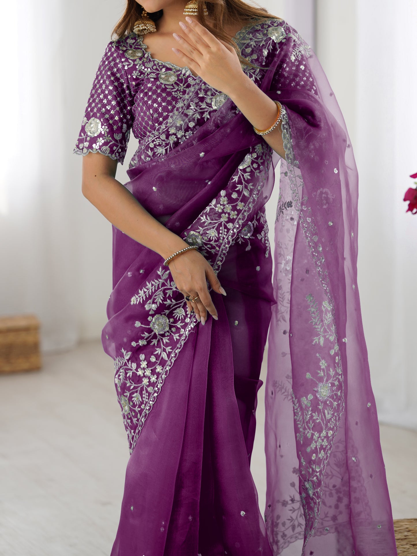Designer Heavy Organza Silk Embroidered Saree with Blouse