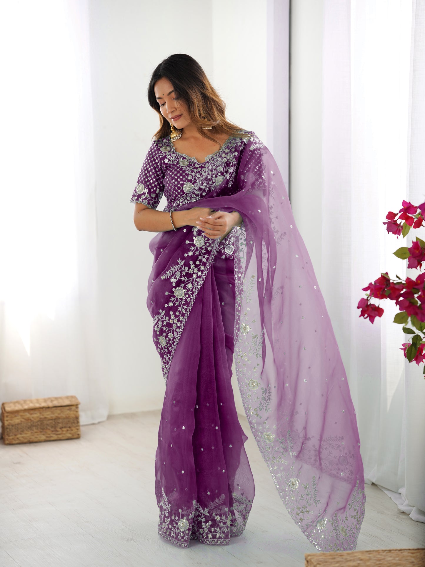 Designer Heavy Organza Silk Embroidered Saree with Blouse