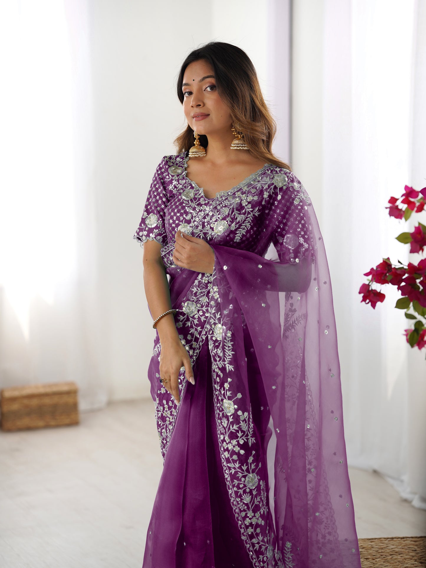 Designer Heavy Organza Silk Embroidered Saree with Blouse