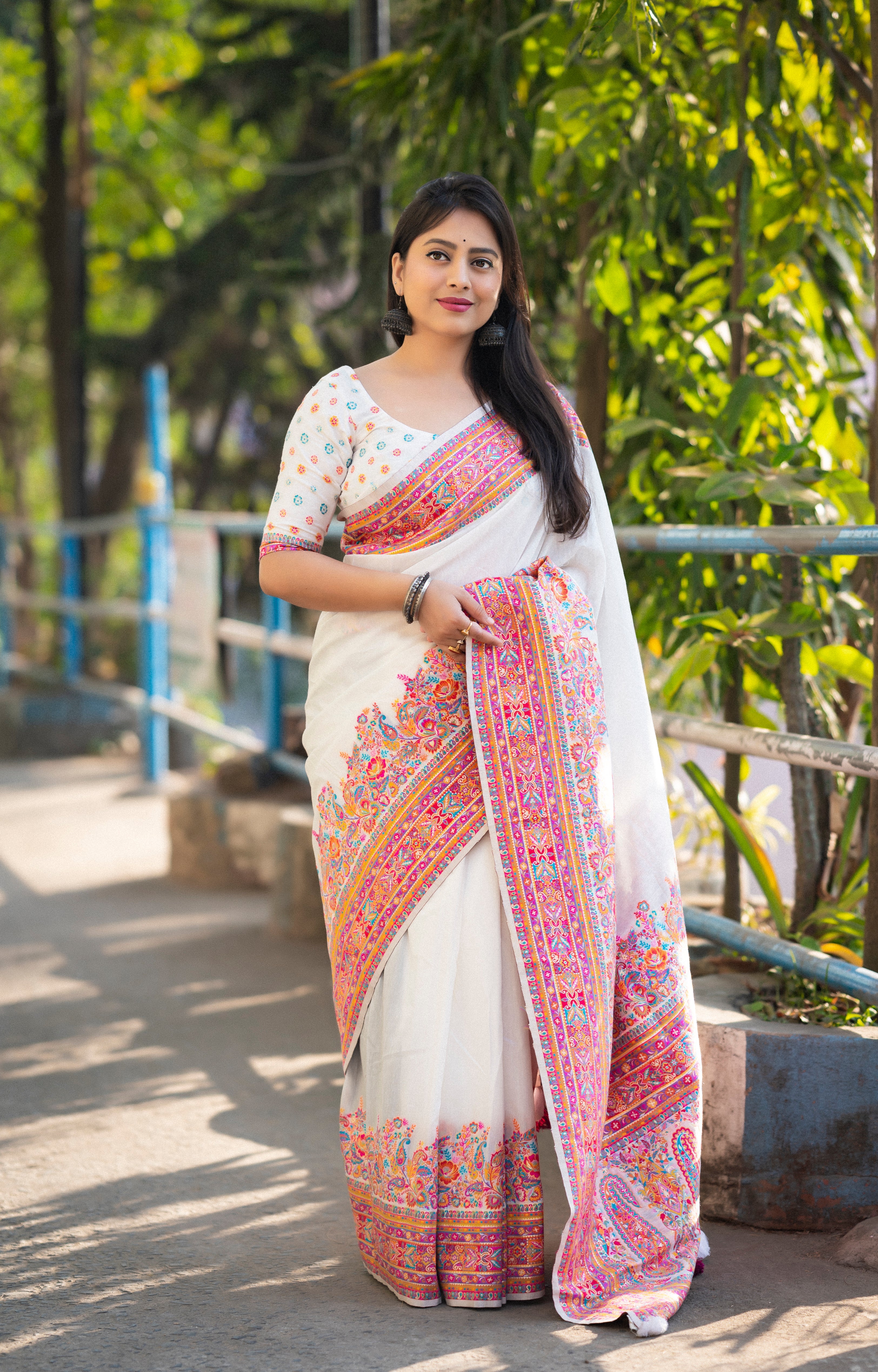 Traditional Black Poly Cotton Saree with Floral Motifs