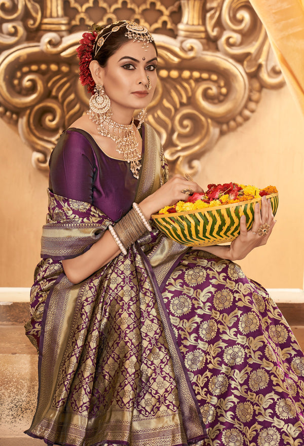 PURPLE ZARI WORK BANARASI SAREE