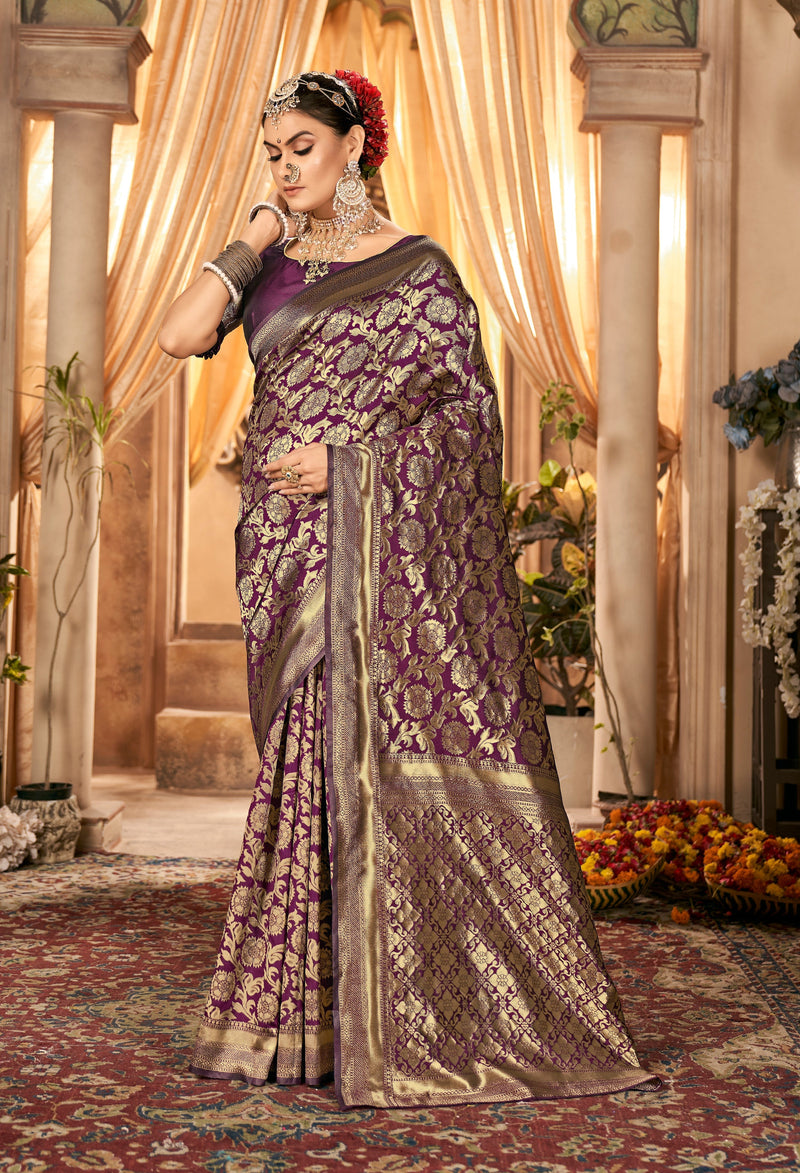 PURPLE ZARI WORK BANARASI SAREE