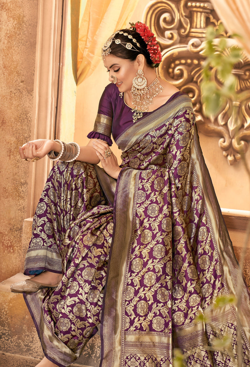 PURPLE ZARI WORK BANARASI SAREE