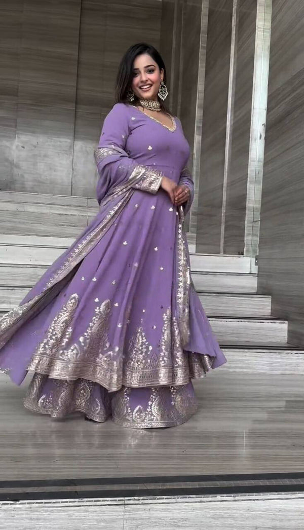 Stunning Purple Partywear Gown & Dupatta Set