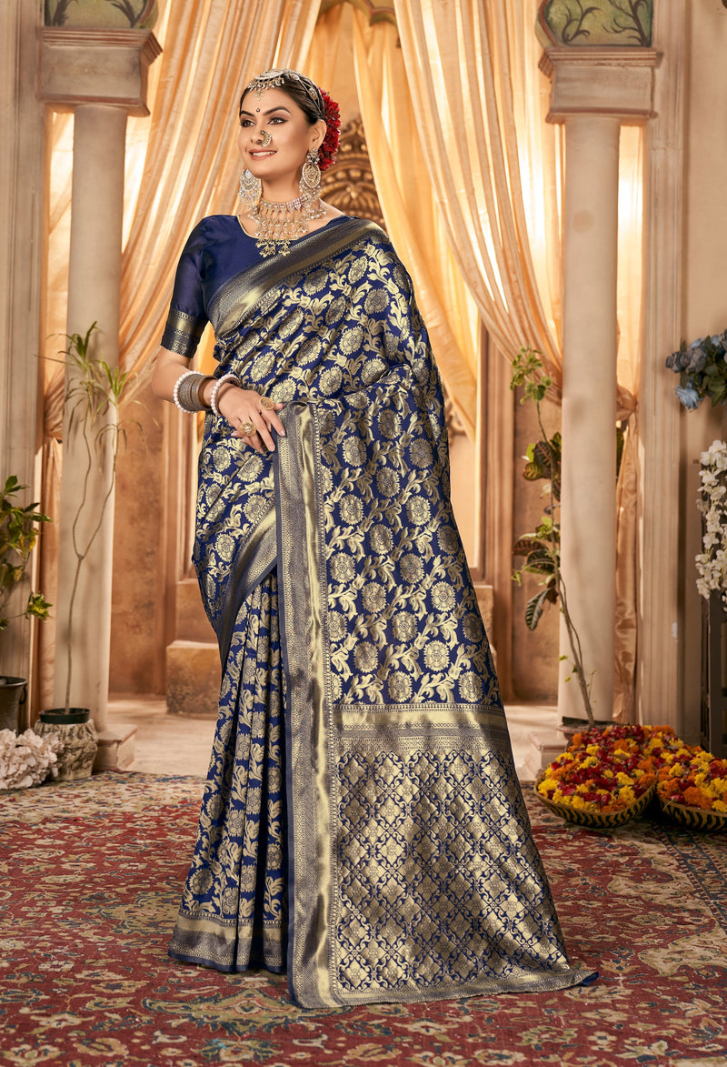 NEVY BLUE ZARI WORK BANARASI SAREE