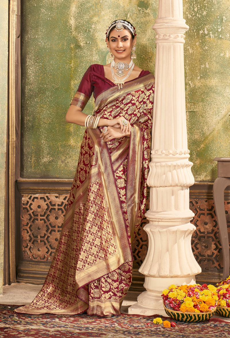 MAROON ZARI WORK BANARASI SAREE