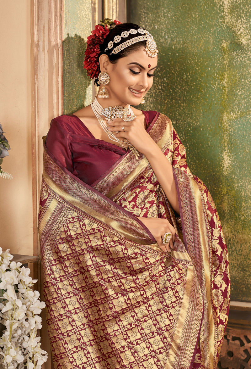 MAROON ZARI WORK BANARASI SAREE