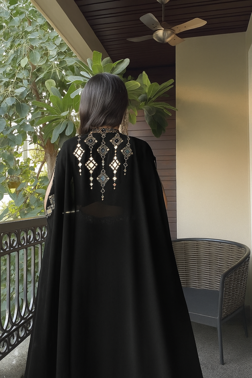 Citrus Pink Draped plazo & Mirror work  Blouse with Cape