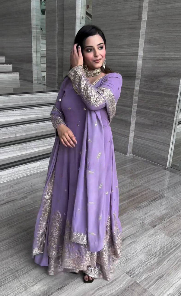 Stunning Purple Partywear Gown & Dupatta Set