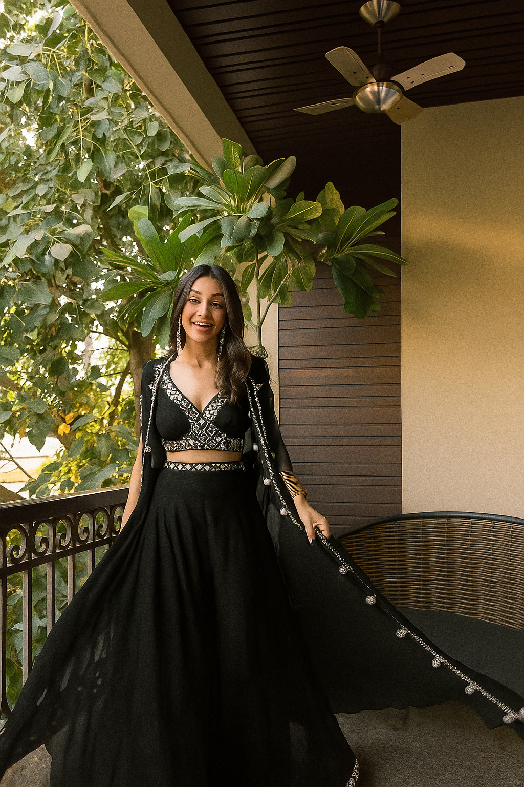 Citrus Pink Draped plazo & Mirror work  Blouse with Cape