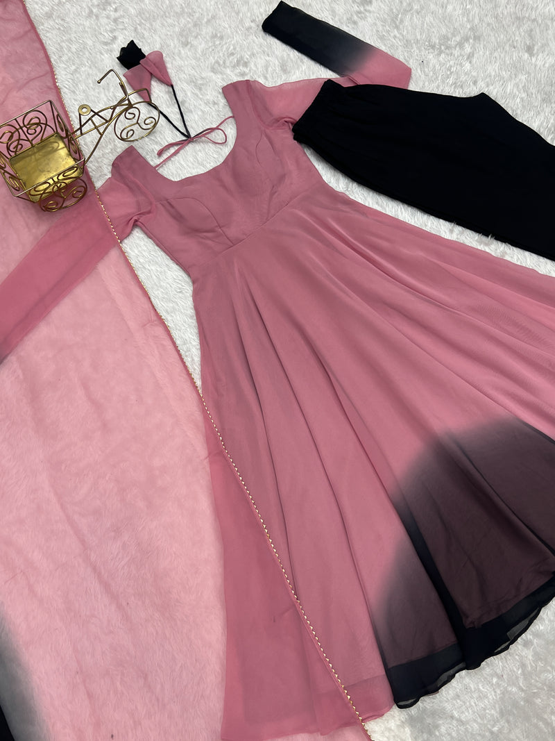Pure Soft Fox Georgette Anarkali Set with Dupatta and Pant - Festive and Wedding Wear