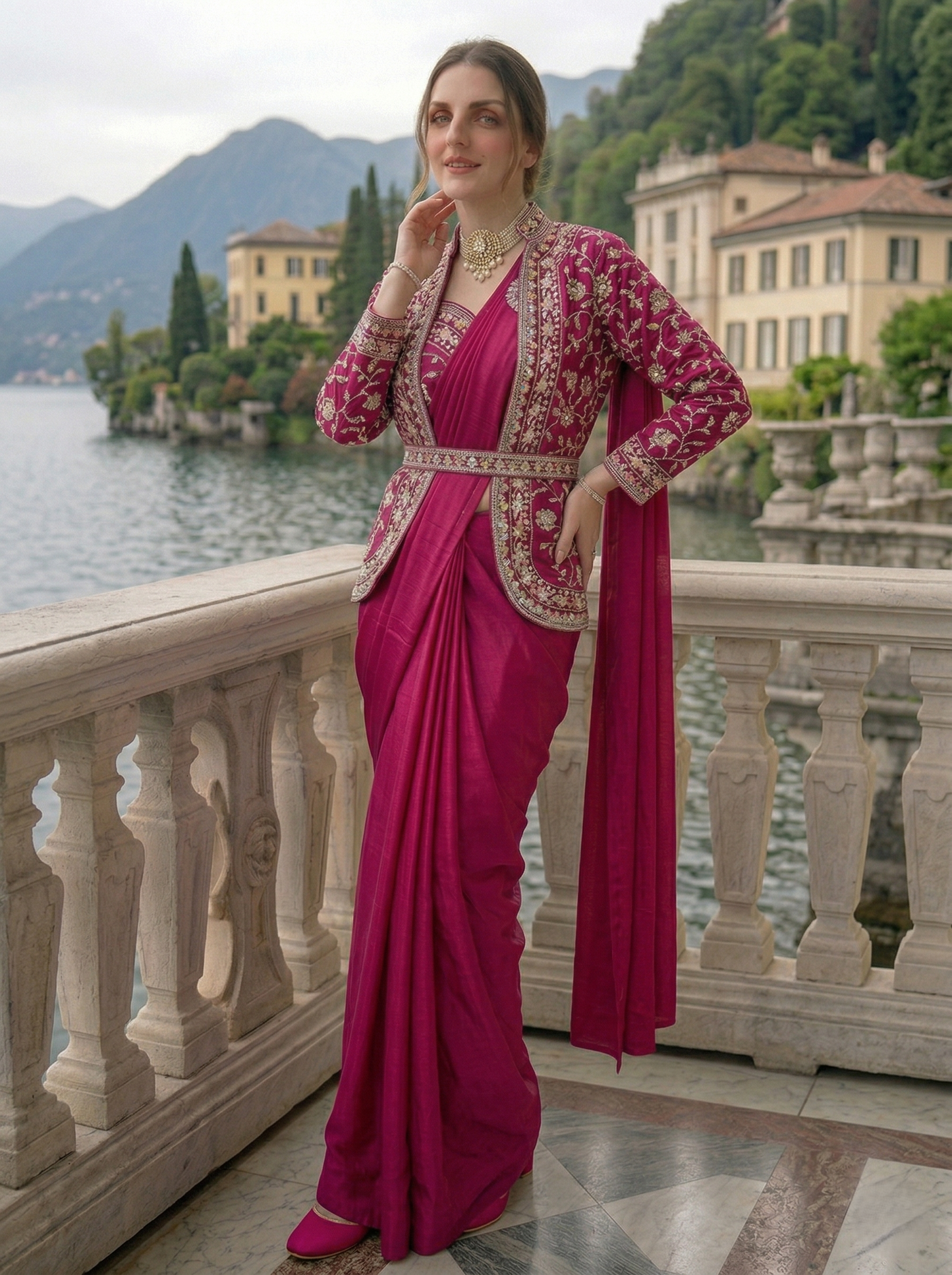 Trendy Indo-Western Ready-to-Wear Saree with Embroidered Koti & Stitched Blouse