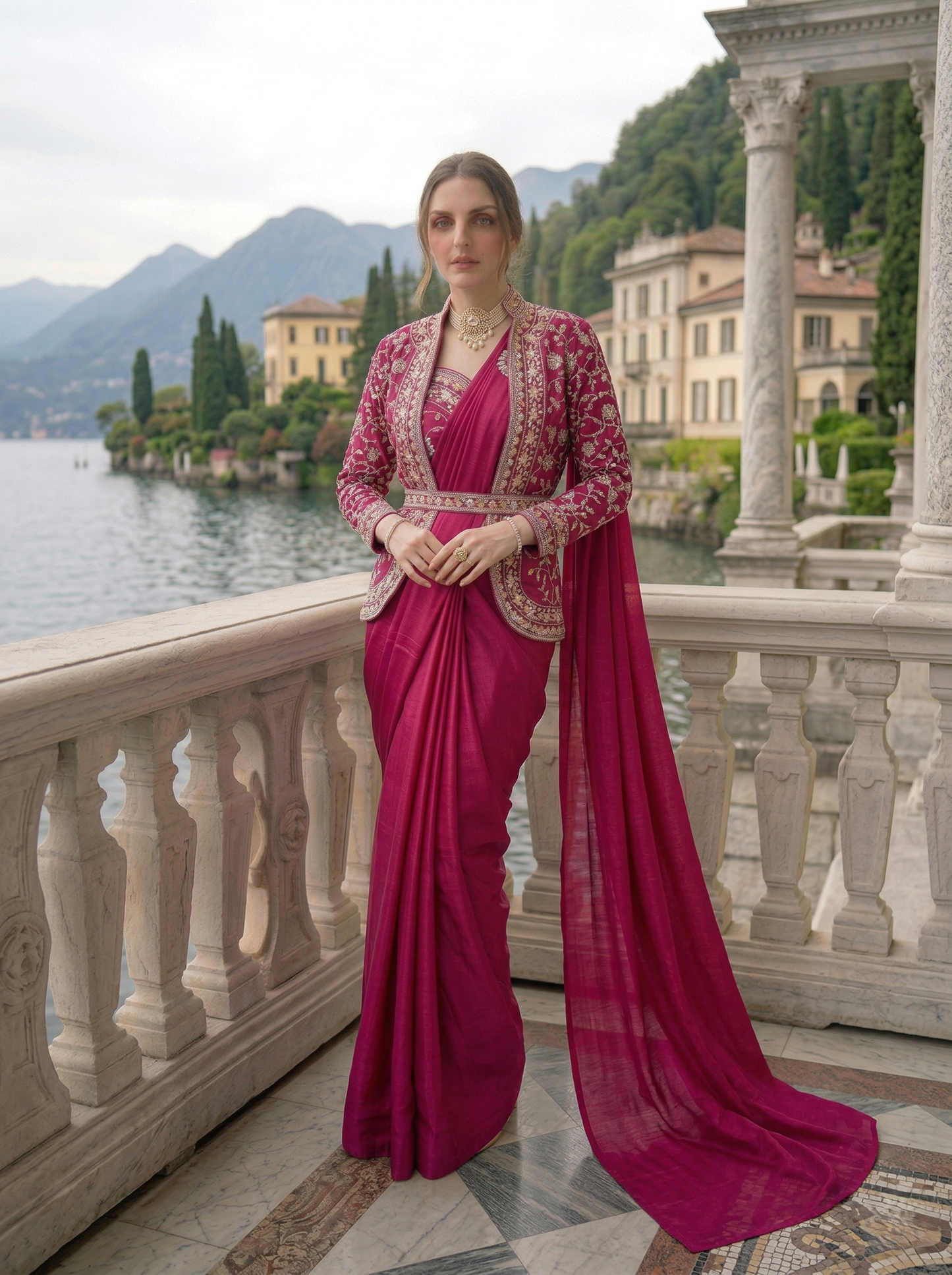 Trendy Indo-Western Ready-to-Wear Saree with Embroidered Koti & Stitched Blouse