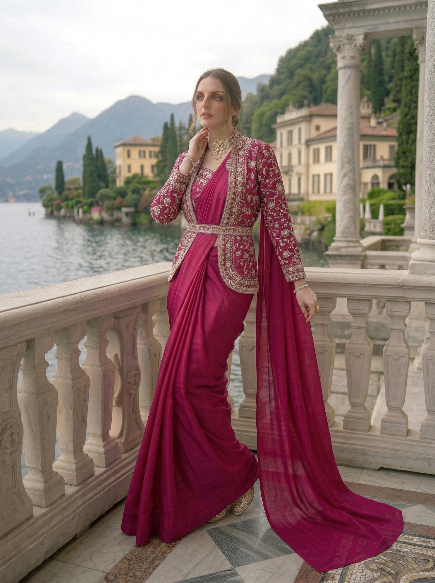 Trendy Indo-Western Ready-to-Wear Saree with Embroidered Koti & Stitched Blouse
