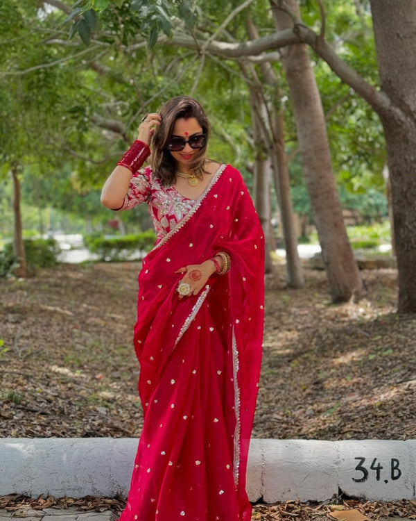 Glamorous Designer Saree in Jimmy Chu Fabric with Thread & Sequin Work