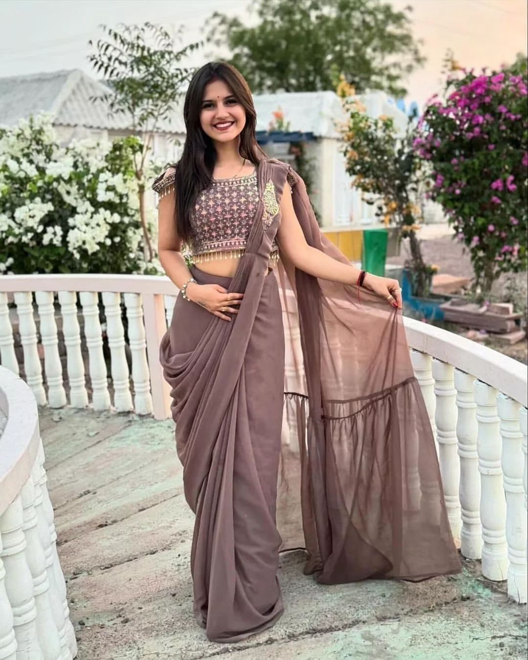 Ready-to-Wear Sequence Embroidered Faux Georgette Saree